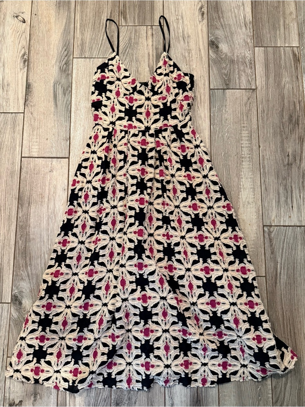 H&M Black Midi Dress with Cream and Pink Accents